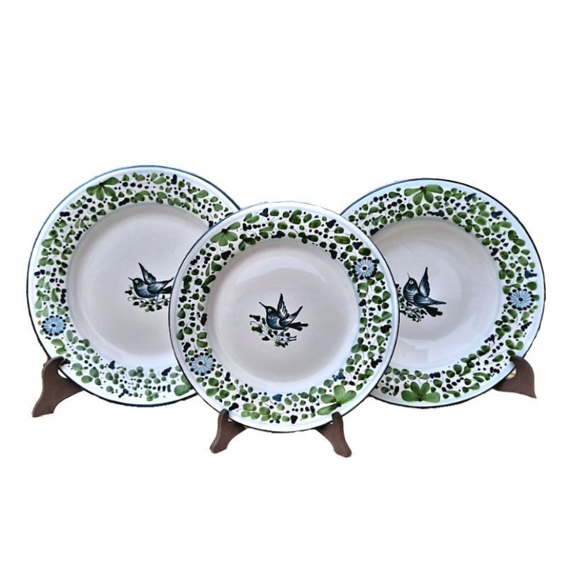 Plates table set 3 PCS ceramic majolica Deruta green arabesque Plates table set 3 PCS ceramic majolica Deruta green arabesque
