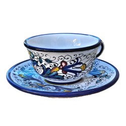 Tazza te con piatto ceramica maiolica Deruta ricco Deruta blu