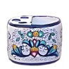 Oval toothbrush and toothpaste holder majolica ceramic Deruta rich Deruta blue