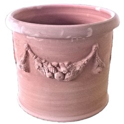 Vaso cilindrico terracotta festone lavorato a mano