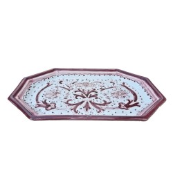 Vassoio ottagonale ceramica maiolica Deruta ricco Deruta rosso monocolore