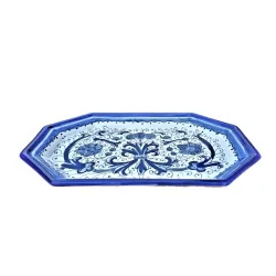 Octagonal tray majolica ceramic Deruta rich Deruta blue single color