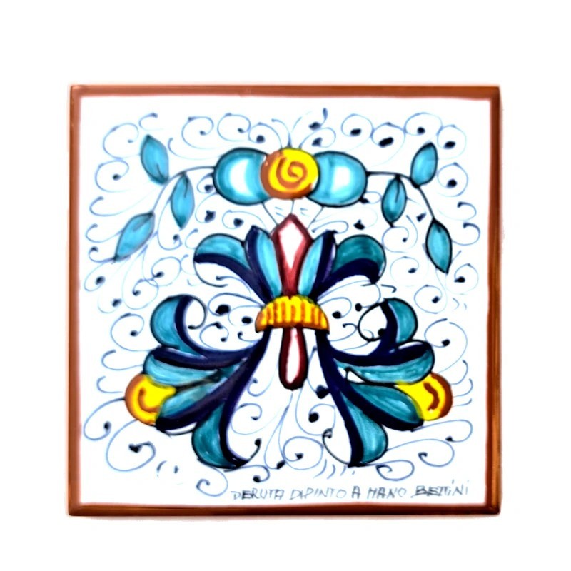 Deruta majolica ceramic tile hand painted rich Deruta yellow decoration square