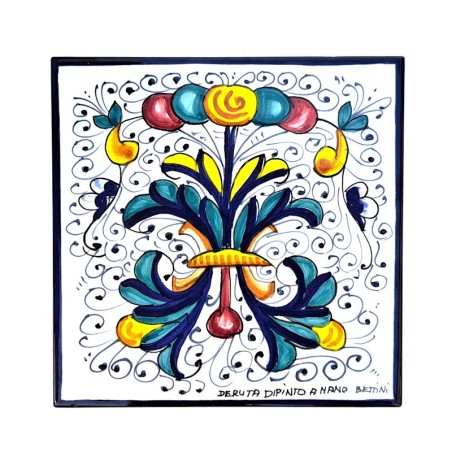 Deruta majolica ceramic tile hand painted rich Deruta blue decoration square