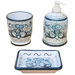 Bathroom set majolica ceramic Deruta rich Deruta green single color 3 PCS