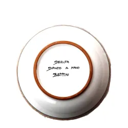 Ciotola ceramica maiolica Deruta penne pavone rosso
