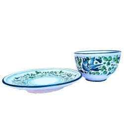 Breakfast cup with saucer majolica ceramic Deruta green arabesque