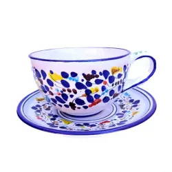 Breakfast cup with saucer majolica ceramic Deruta colored arabesque