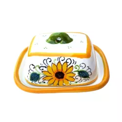 Butter dish 12cm majolica ceramic Deruta sunflower