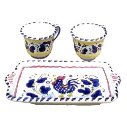 Coffee set majolica ceramic Deruta blue rooster Orvietano 3 PCS