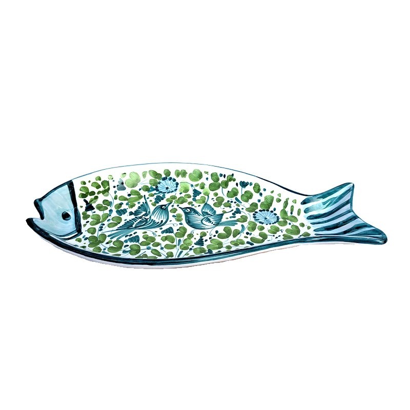 Piatto pesce da portata ceramica maiolica Deruta arabesco verde Piatto pesce da portata ceramica maiolica Deruta arabesco verde