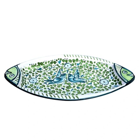 Piatto pesce ovale da portata ceramica maiolica Deruta arabesco verde