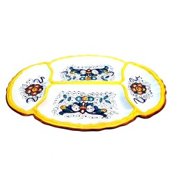 Antipastiera ovale barocco 4 scomparti ceramica maiolica Deruta ricco Deruta giallo