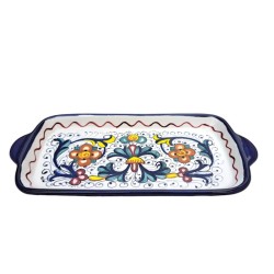 Vassoio rettangolare 28x13 ceramica maiolica Deruta ricco Deruta blu