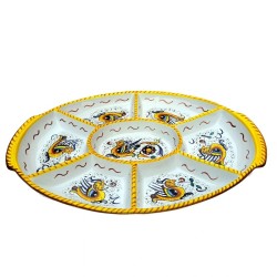 Antipastiera ovale 7 scomparti con manici ceramica maiolica Deruta raffaellesco