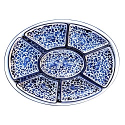 Oval appetizer tray majolica ceramic Deruta 8 PCS blue arabesque