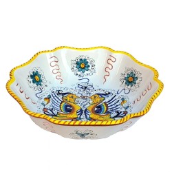 Salad bowl ribbed majolica ceramic Deruta raphaelesque