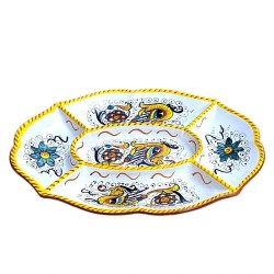 Oval appetizer tray 5 compartments majolica ceramic Deruta raphaelesque