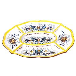 Oval appetizer tray 5 compartments majolica ceramic Deruta rich Deruta yellow
