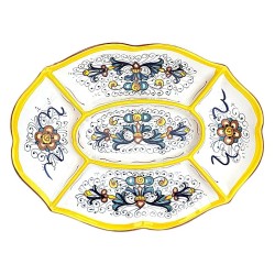 Oval appetizer tray 5 compartments majolica ceramic Deruta rich Deruta yellow