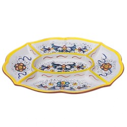 Oval appetizer tray 5 compartments majolica ceramic Deruta rich Deruta yellow
