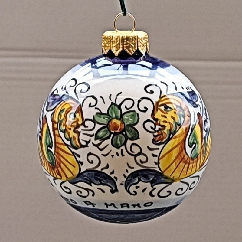 Palla di Natale ceramica maiolica Deruta raffaellesco blu Palla di Natale ceramica maiolica Deruta raffaellesco blu