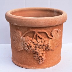 Cylindrical terracotta vase cm27/31 with cluster grapes and leaves handmade