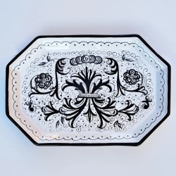 Vassoio ottagonale ceramica maiolica Deruta ricco Deruta nero monocolore