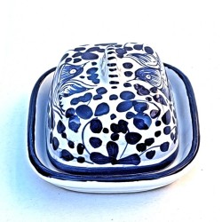Butter dish 12cm majolica ceramic Deruta blue arabesque