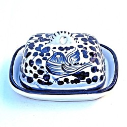 Butter dish 12cm majolica ceramic Deruta blue arabesque