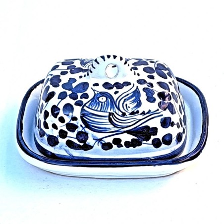 Butter dish 12cm majolica ceramic Deruta blue arabesque